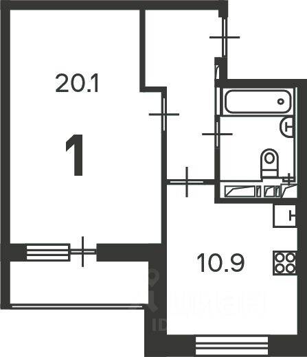 Планировка 1 комнатной квартиры, 41.5 м², в «на Полярной улице, 3к1»