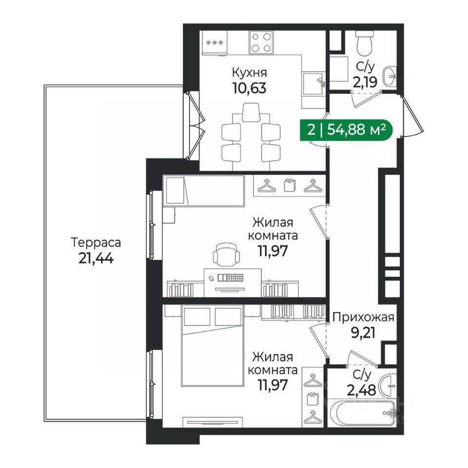 2-комн. квартира, 54,88 м², в ЖК Sertolovo Park
