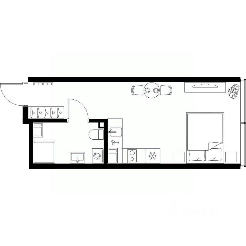 Планировка 1 комнатной квартиры, 25.7 м², в «МОСКО»