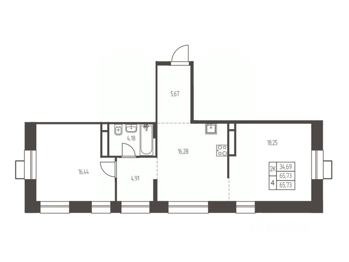 2-комн. квартира, 65,7 м², в ЖК Новая Ивантеевка