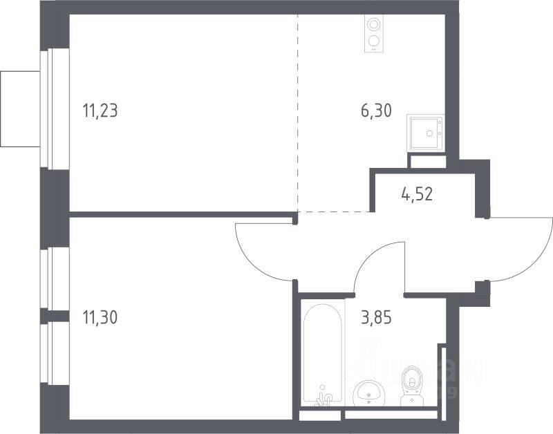 1-комн. квартира, 37,2 м², в ЖК Богдановский Лес