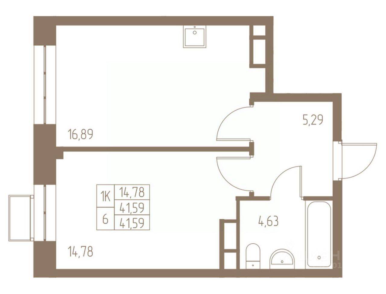 1-комн. квартира, 41,59 м², в ЖК Фабрикант
