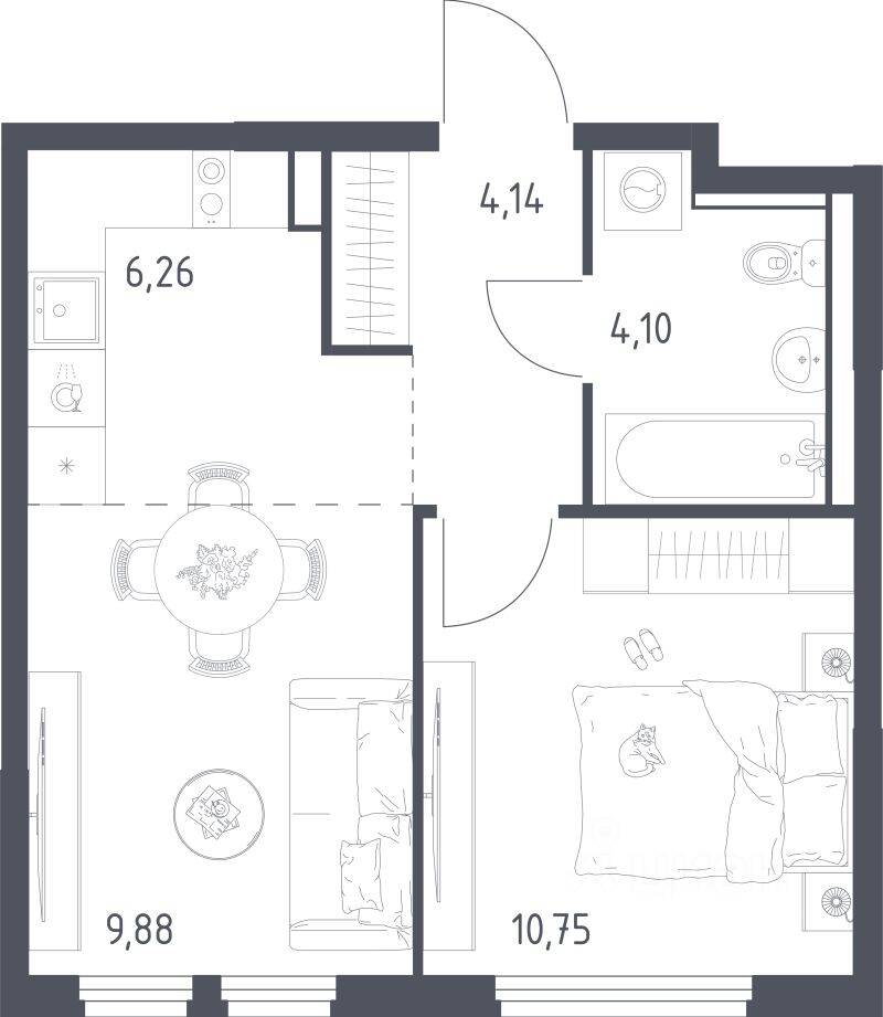 1-комн. квартира, 35,13 м², в ЖК «Пригород Лесное»