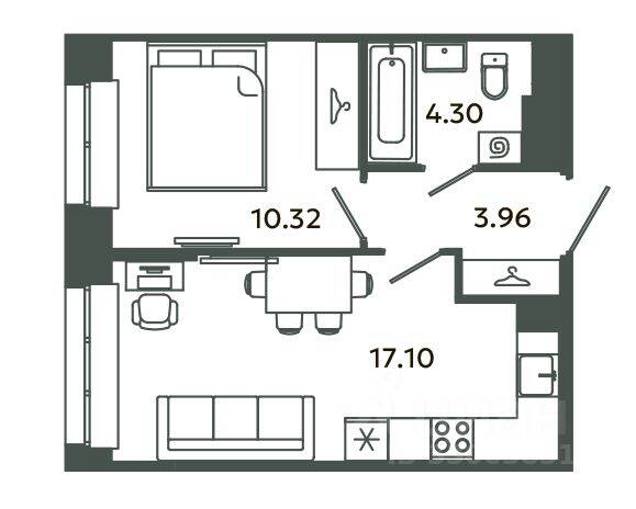 1-комн. квартира, 35,68 м², в ЖК Загляденье