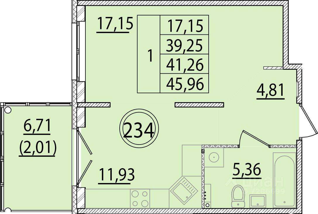 1-комн. квартира, 39,25 м², в Малоэтажный ЖК Образцовый квартал 15