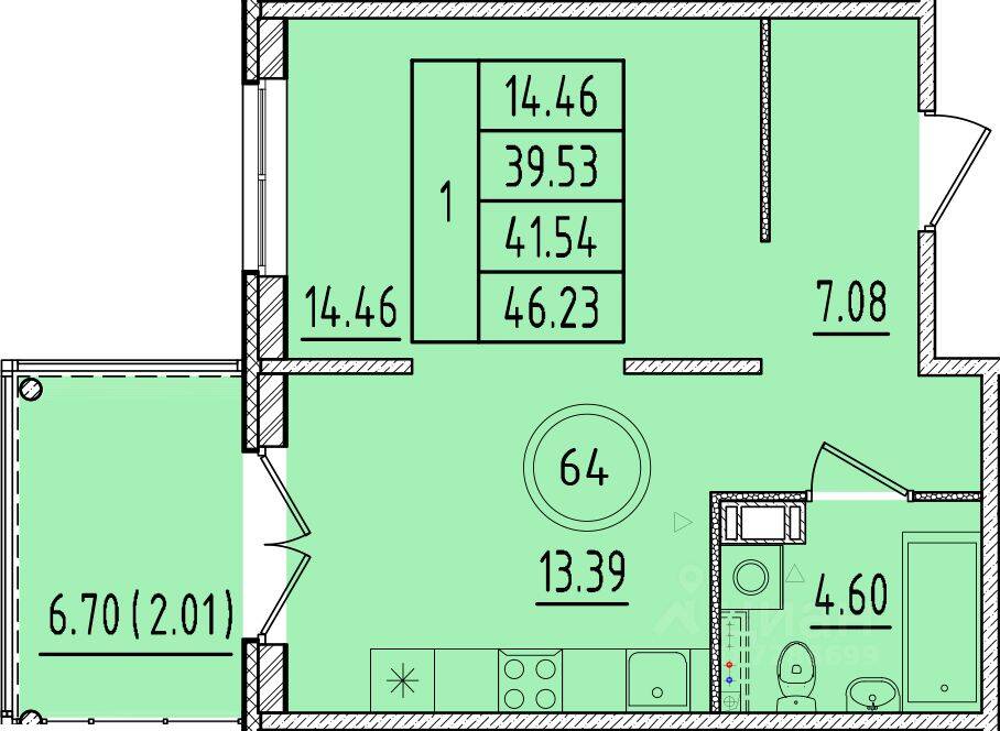 1-комн. квартира, 39,53 м², в Малоэтажный ЖК Образцовый квартал 17