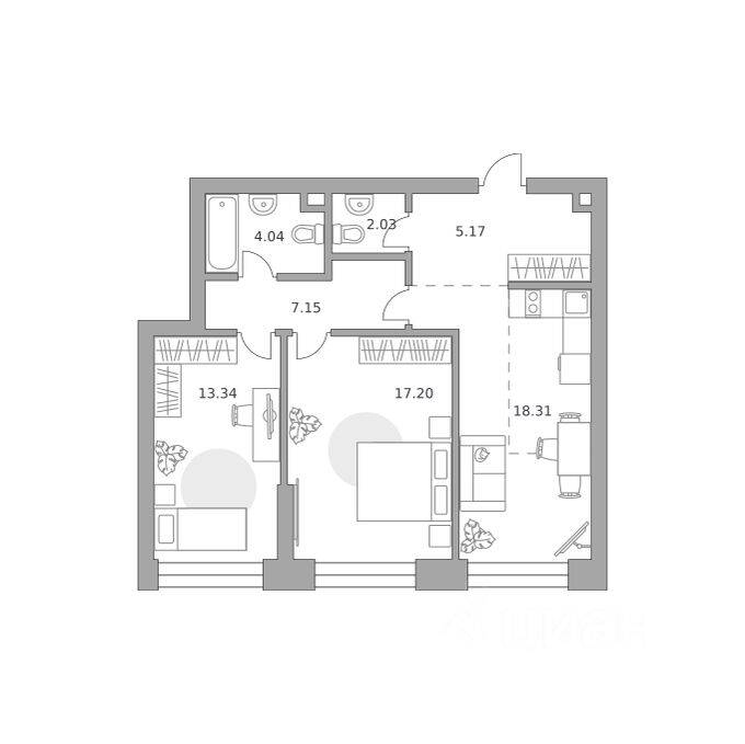 2-комн. квартира, 67,24 м², в МФК «Павелецкая от Гранель»