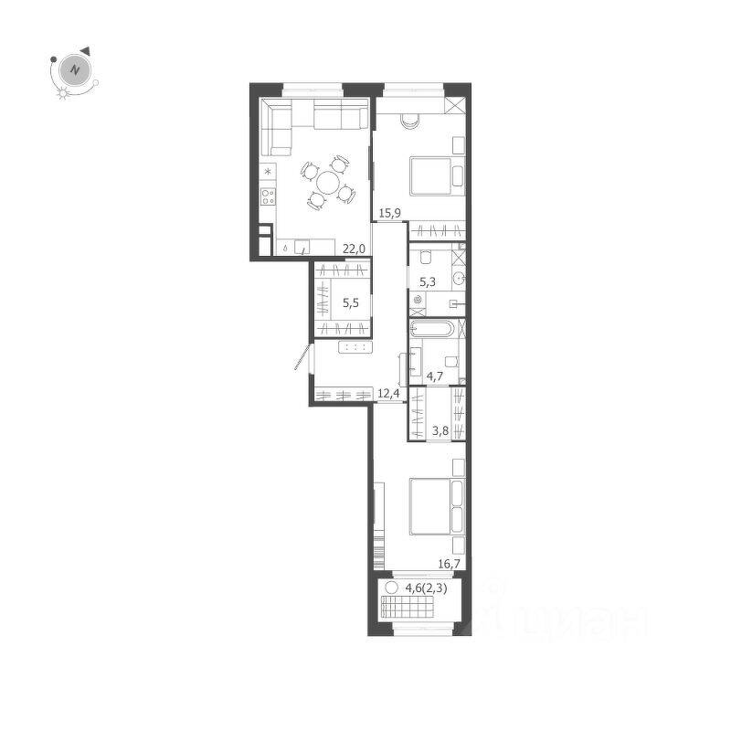 3-комн. квартира, 88,6 м², в ЖК ЛДМ