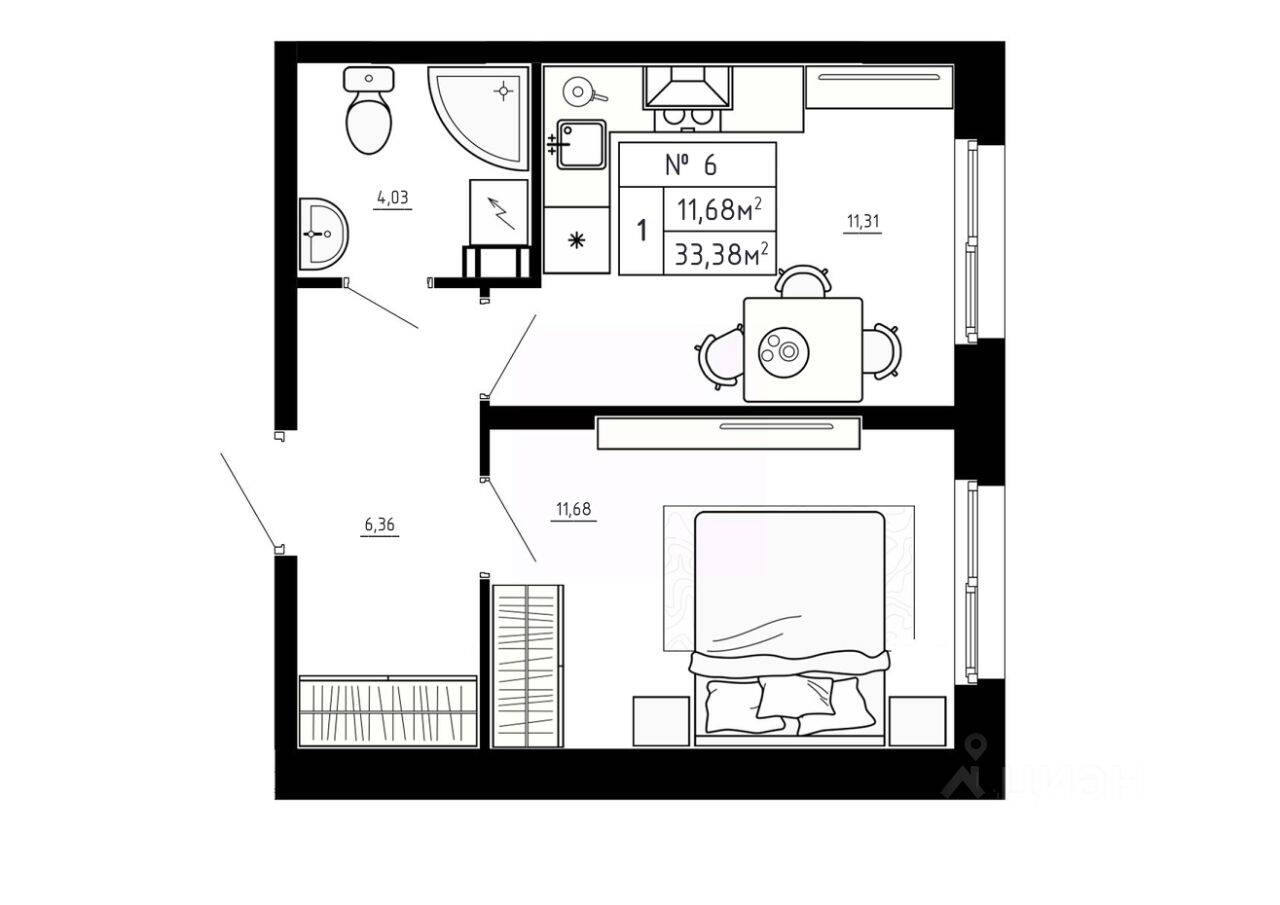 1-комн. квартира, 33,38 м², в Малоэтажный ЖК Аннино Сити