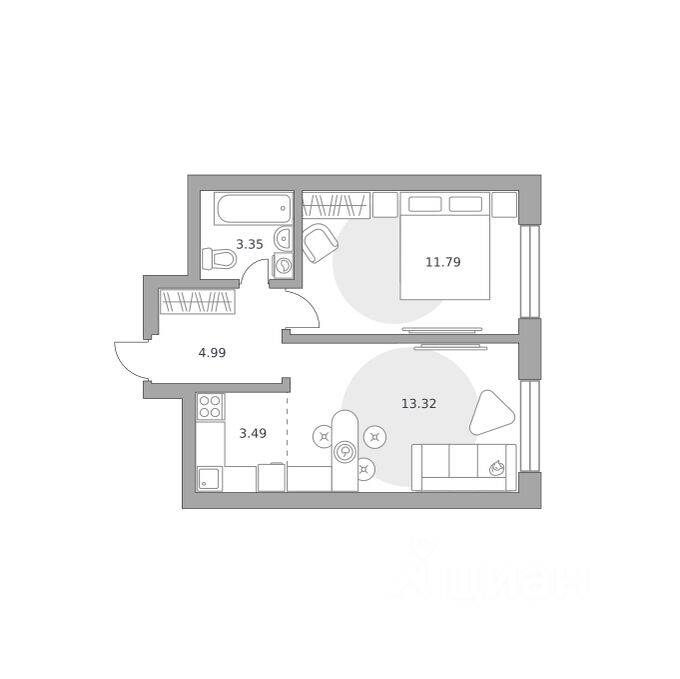 2-комн. квартира, 36,94 м², в ЖК Ильинойс