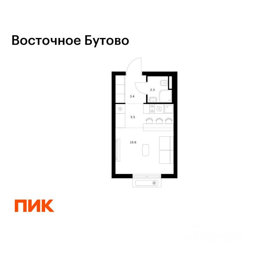 Квартира-студия, 21,8 м², в ЖК «Восточное Бутово»