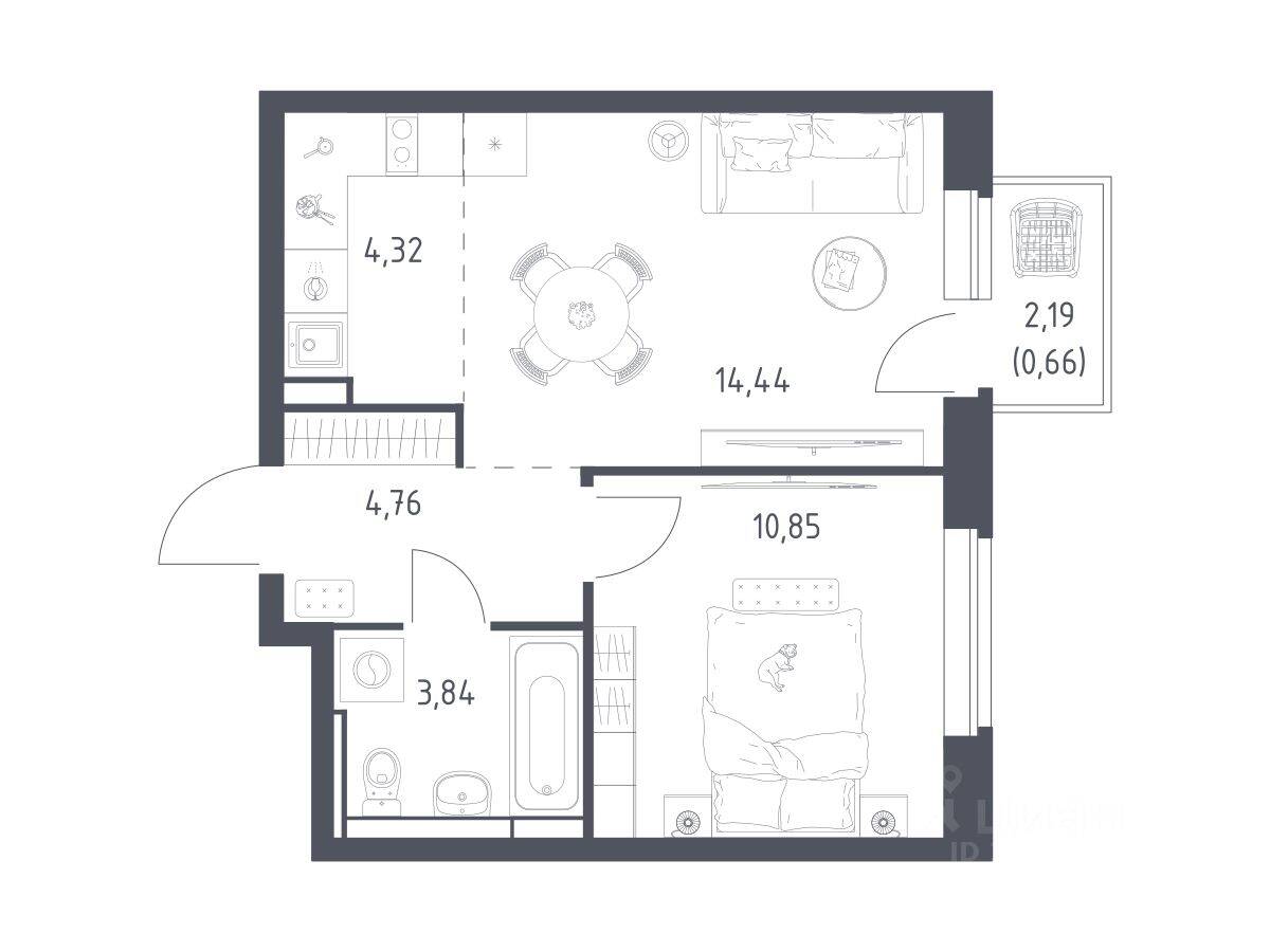 1-комн. квартира, 38,3 м², в ЖК Новое Видное