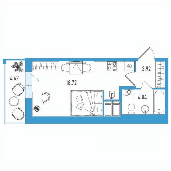 Квартира-студия, 27,07 м², в ЖК Искра Сити