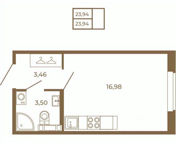 Квартира-студия, 23,94 м², в Малоэтажный ЖК Новая история