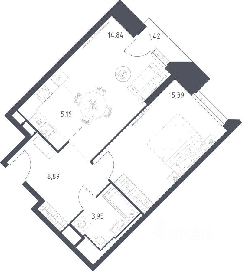 1-комн. квартира, 49,65 м², в Апарт-комплекс Sky Sputnik
