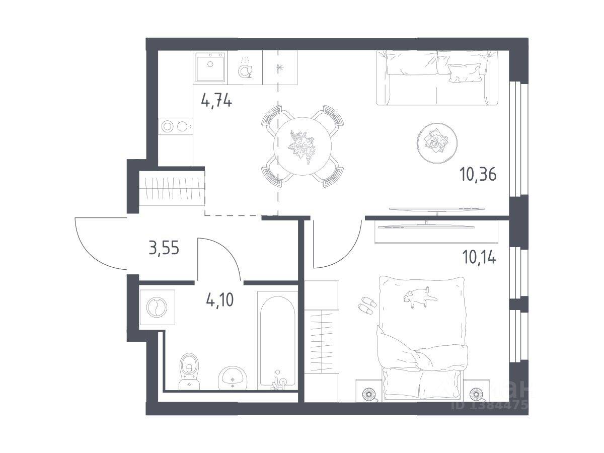 1-комн. квартира, 32,89 м², в ЖК «Пригород Лесное»