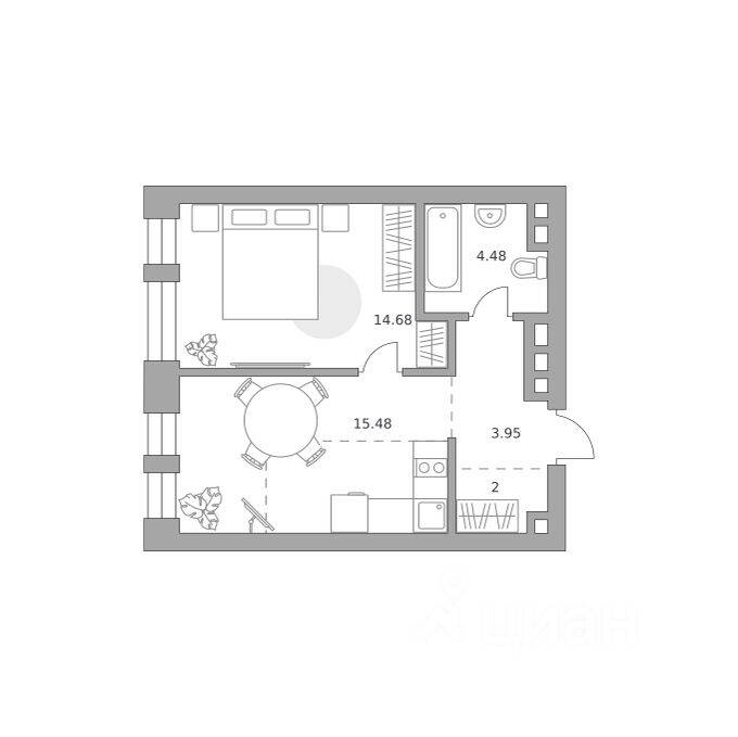Планировка 1 комнатной квартиры, 40.59 м², в «Павелецкая от Гранель»