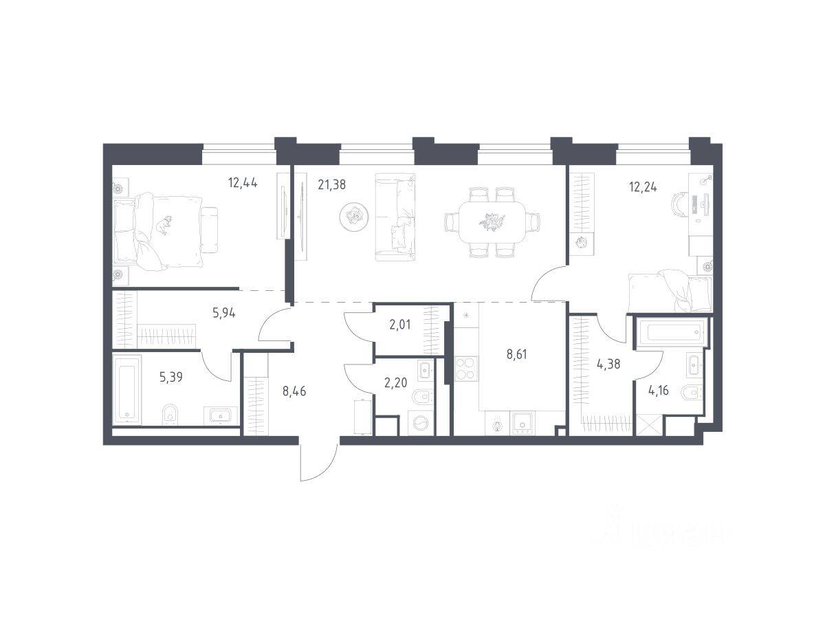 2-комн. квартира, 87,4 м², в Апарт-комплекс Верейская 41