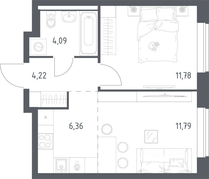 1-комн. квартира, 38,24 м², в ЖК Новое Видное