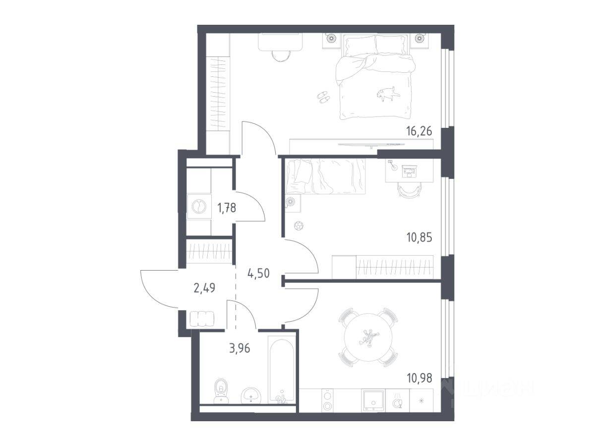 2-комн. квартира, 50,82 м², в ЖК «Пригород Лесное»