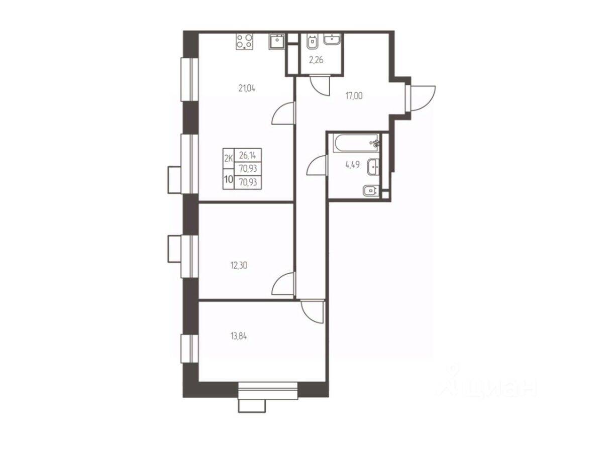 2-комн. квартира, 70,9 м², в ЖК Новая Ивантеевка