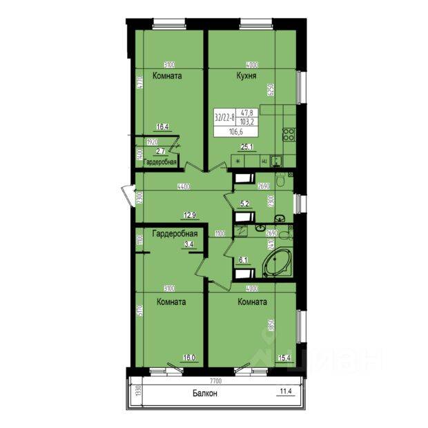 3-комн. квартира, 106,6 м², в ЖК «Прагма City»