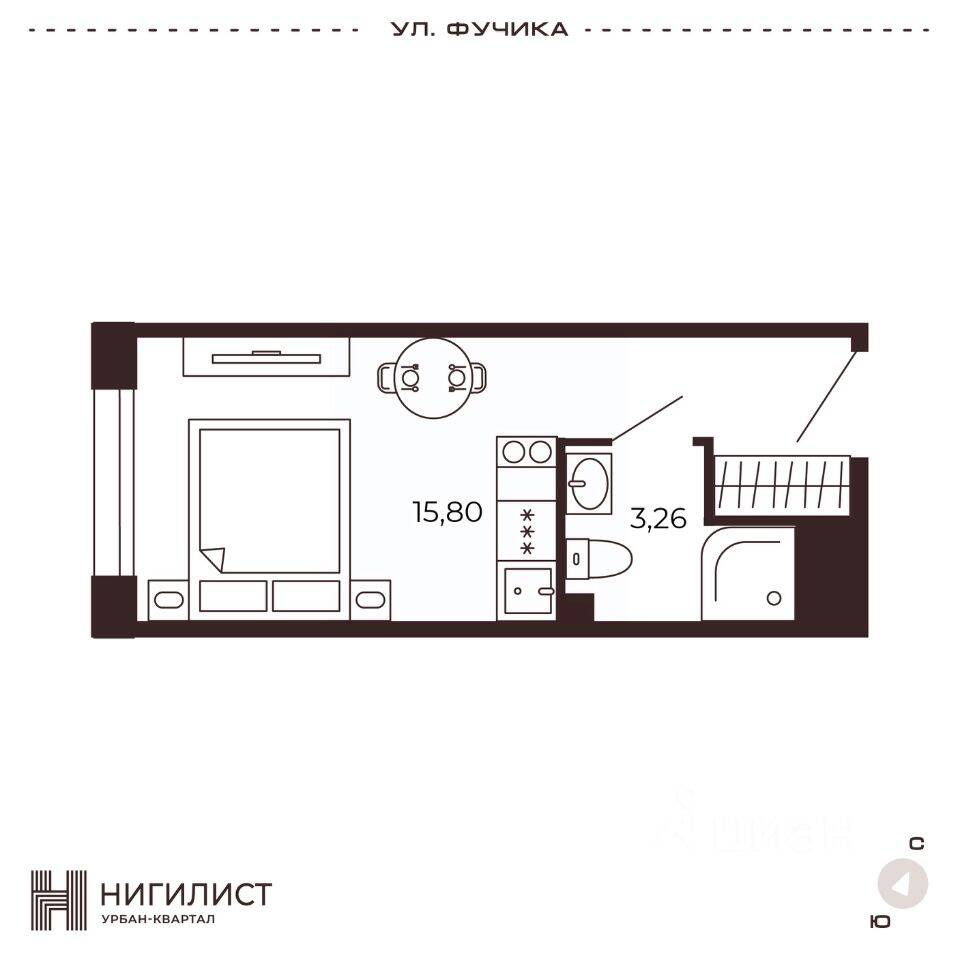Планировка 1 комнатной квартиры, 19.08 м², в «Нигилист (Concept)»