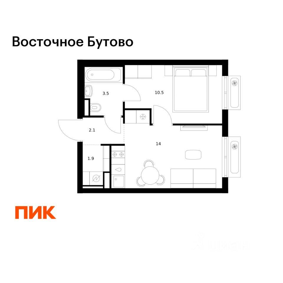 1-комн. квартира, 32 м², в ЖК «Восточное Бутово»