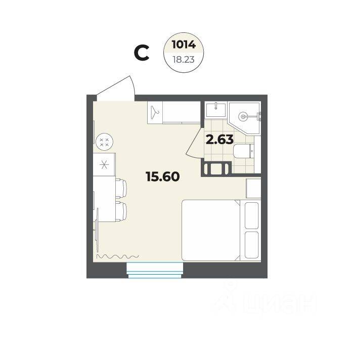 Квартира-студия, 18,23 м², в Апарт-комплекс Лиговский, 127