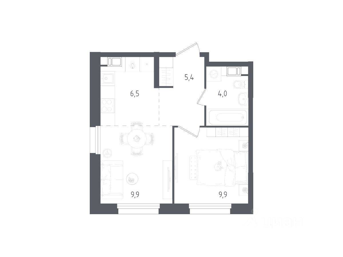 1-комн. квартира, 35,7 м², в ЖК Ольховый Квартал