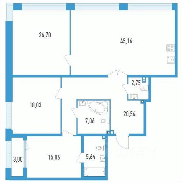 3-комн. квартира, 140,44 м², в ЖК Дефанс