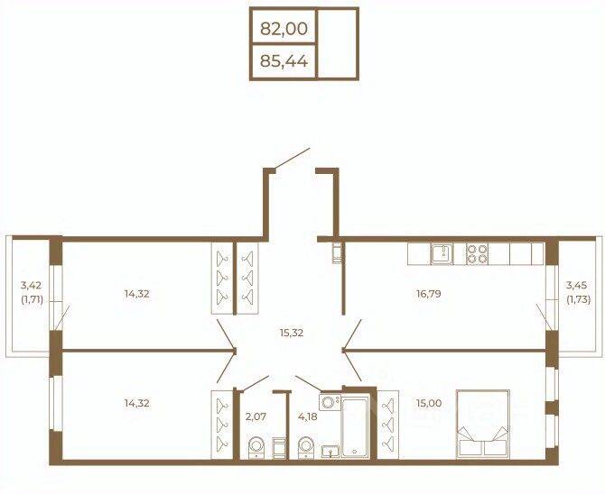 3-комн. квартира, 85,44 м², в Малоэтажный ЖК Новая история