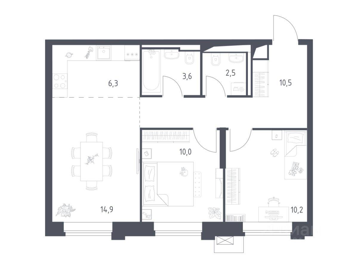 2-комн. квартира, 57,97 м², в Апарт-комплекс Верейская 41