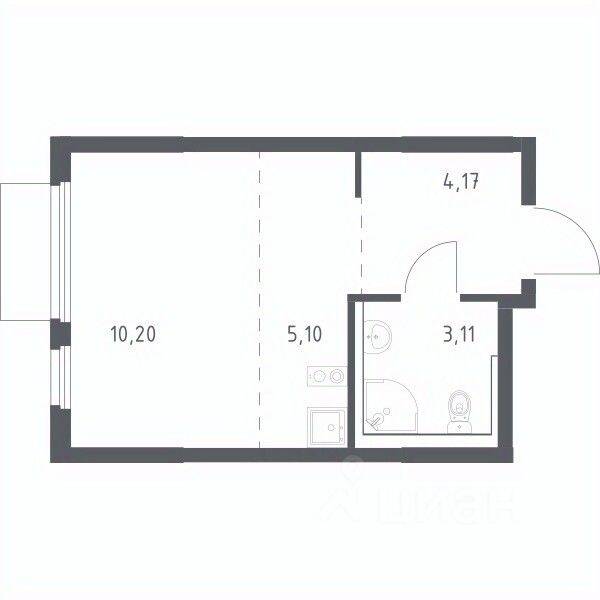 Квартира-студия, 22,58 м², в ЖК «Пригород Лесное»