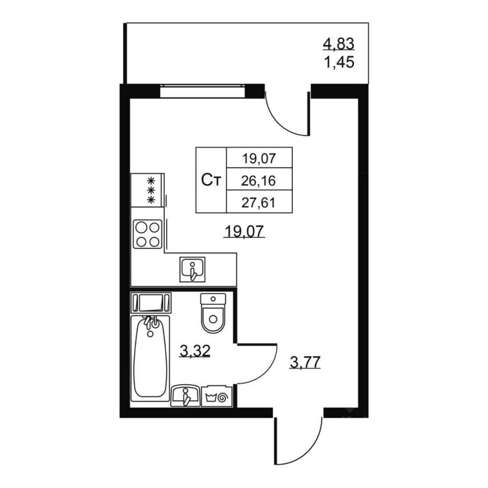 Квартира-студия, 27,61 м², в ЖК Перспектива