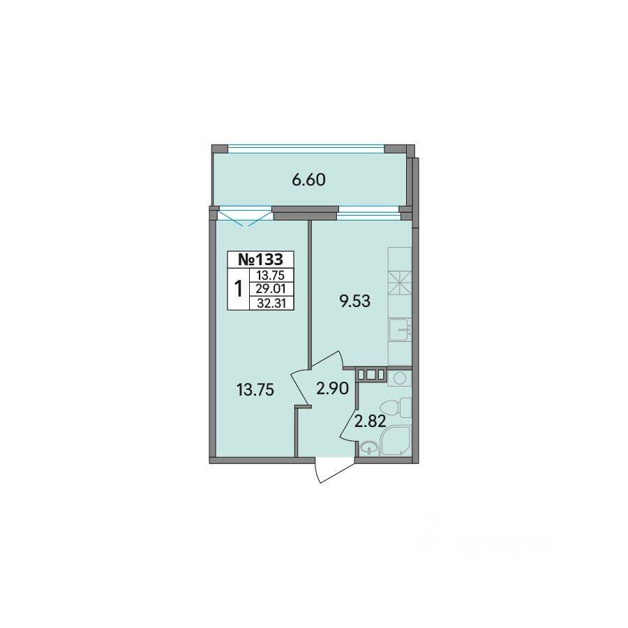 1-комн. квартира, 32,3 м², в ЖК Рождественский квартал
