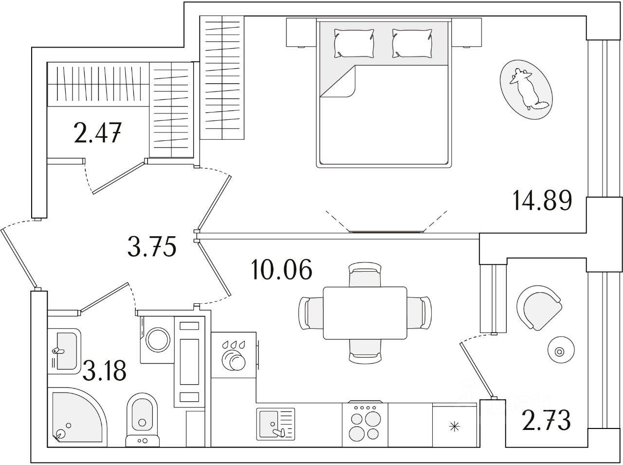 1-комн. квартира, 35,72 м², в ЖК «Аурум»