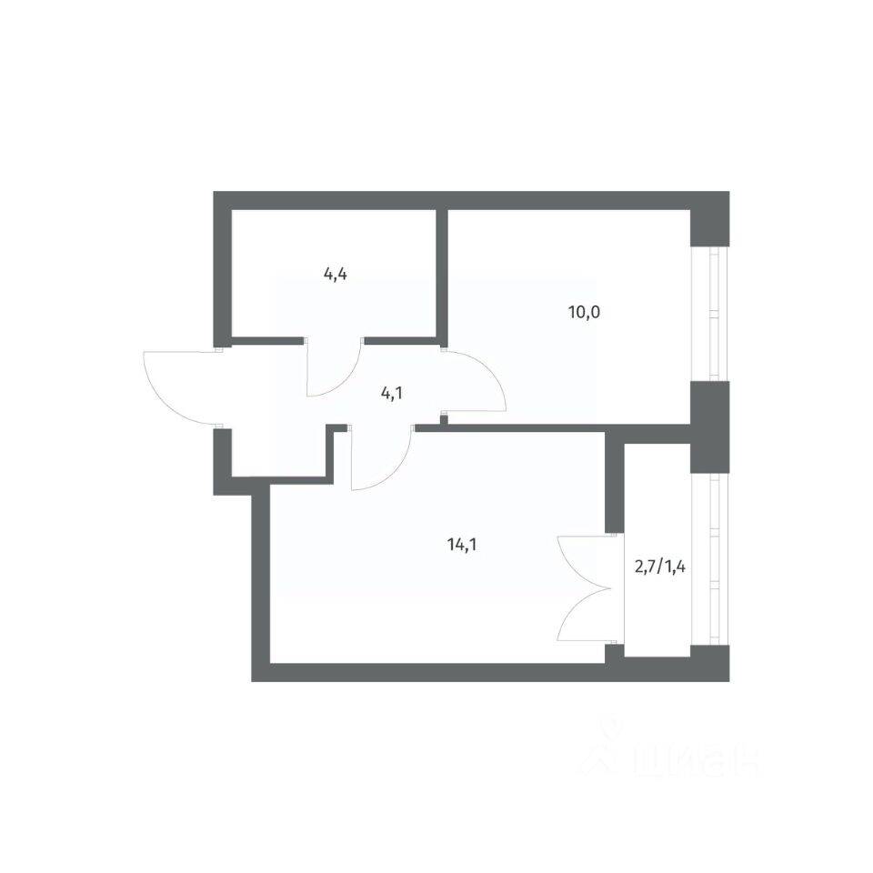 Планировка 1 комнатной квартиры, 34.06 м², в «NEWПИТЕР»