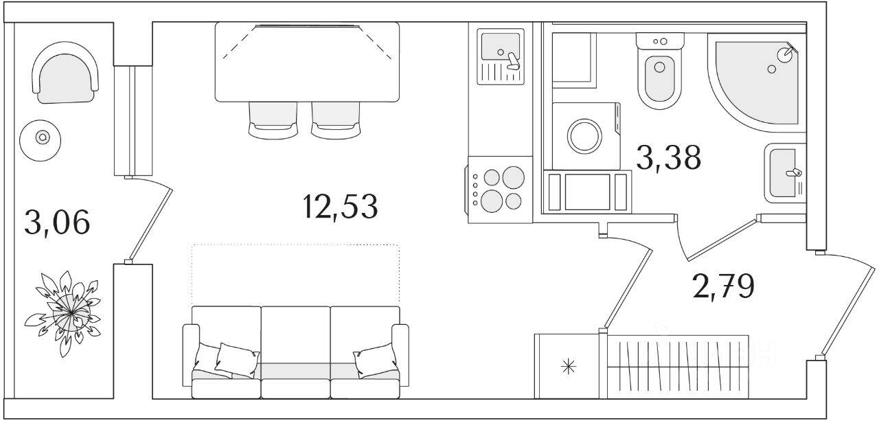 Квартира-студия, 20,23 м², в ЖК Кинопарк