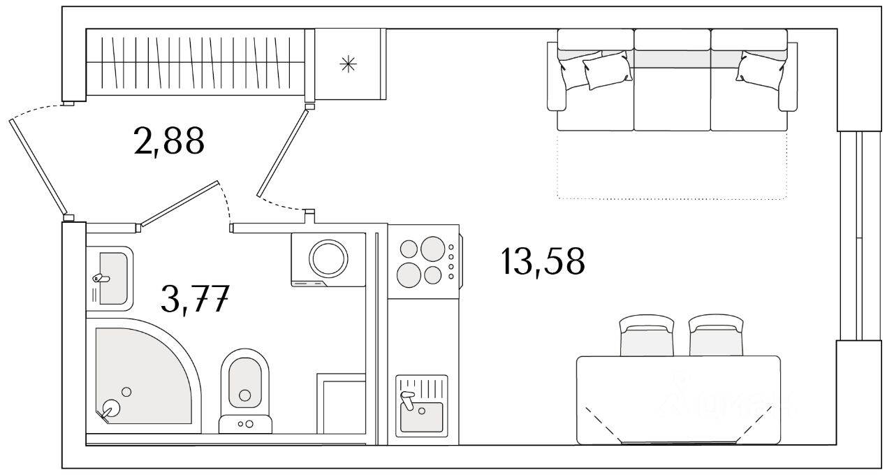 Квартира-студия, 20,23 м², в ЖК Кинопарк