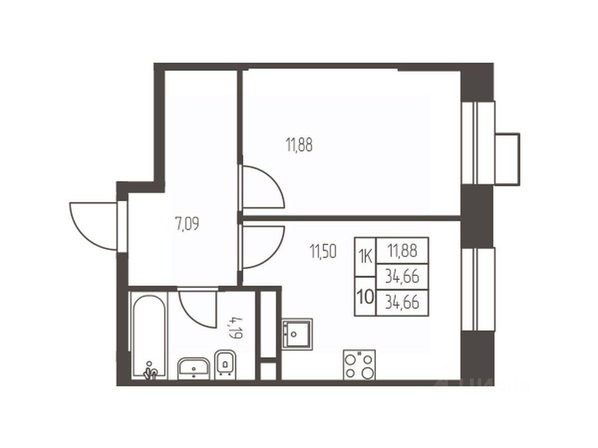 1-комн. квартира, 34,7 м², в ЖК Новая Ивантеевка