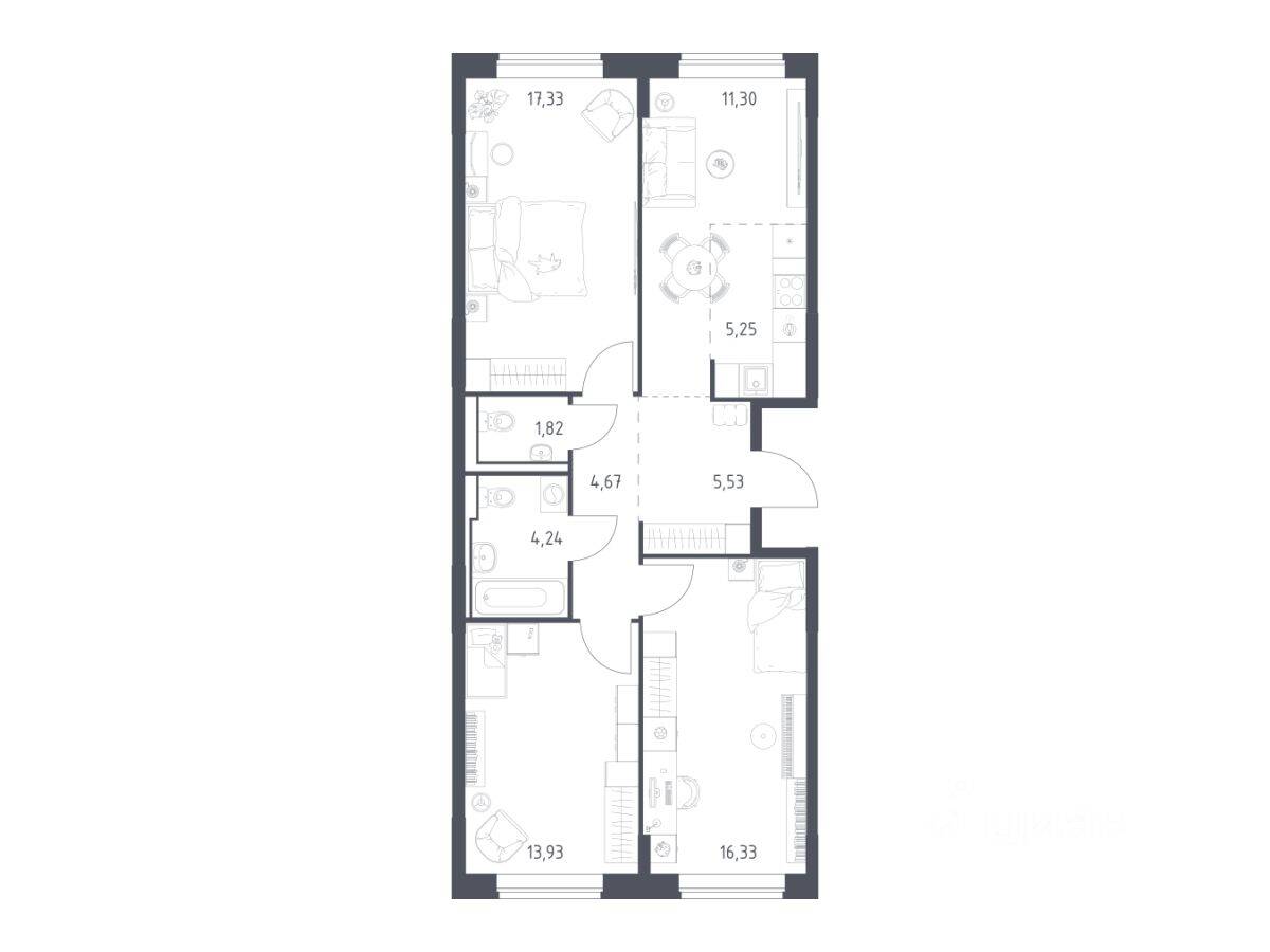 3-комн. квартира, 80,4 м², в ЖК Богдановский Лес