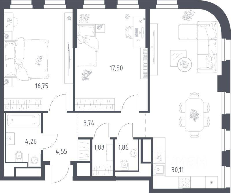 2-комн. квартира, 80,65 м², в ЖК Квартал на воде