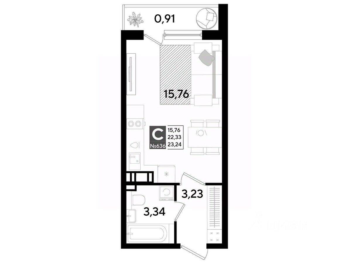 Квартира-студия, 23,24 м², в ЖК DOGMA ЮККИ
