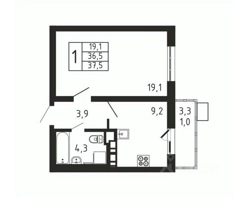 1-комн. квартира, 37,5 м², в ЖК «Пироговская Ривьера»