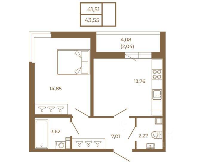 1-комн. квартира, 43,55 м², в Малоэтажный ЖК Новая история