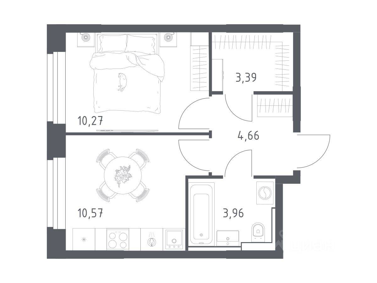 Планировка 1 комнатной квартиры, 32.85 м², в «Квартал Строгино»
