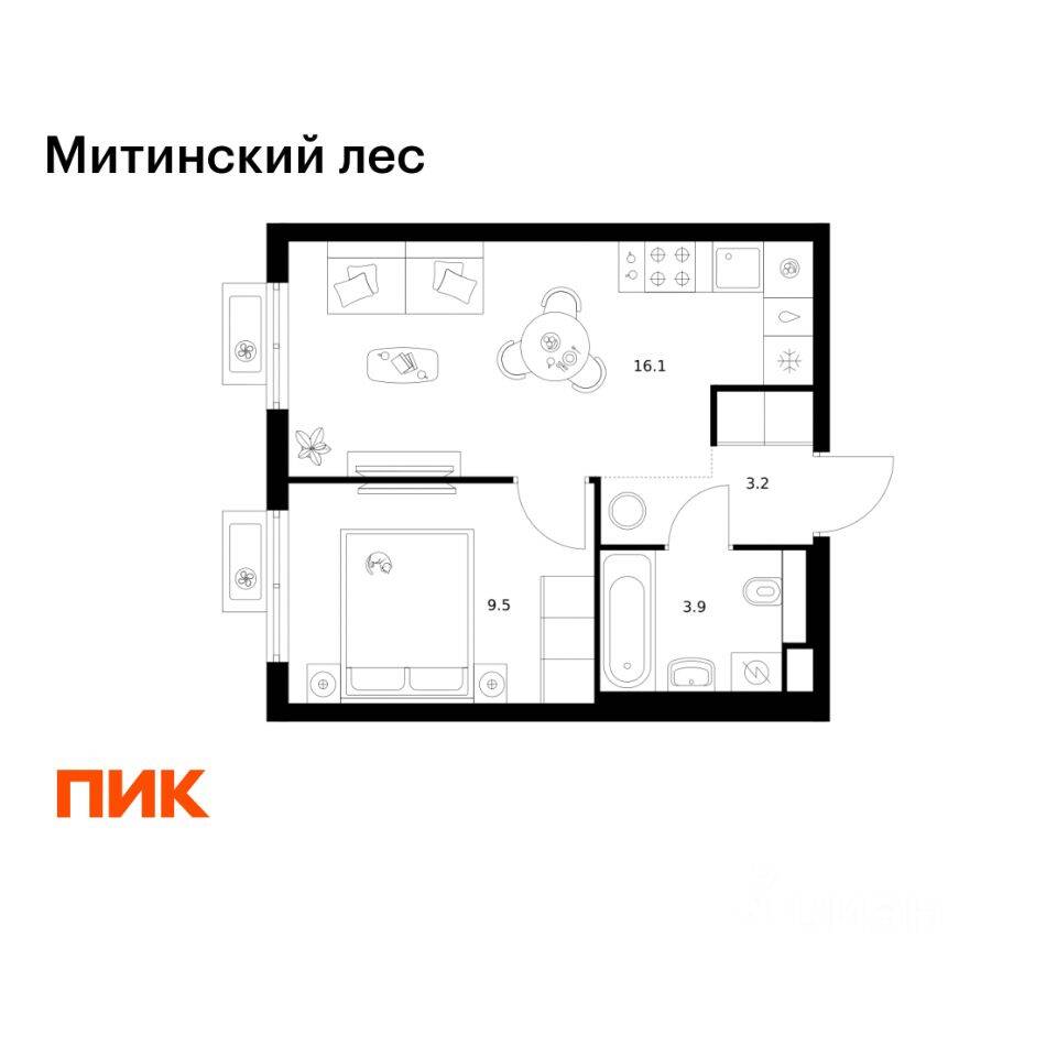 1-комн. квартира, 32,7 м², в ЖК Митинский лес