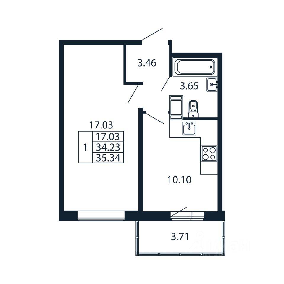 1-комн. квартира, 34,61 м², в ЖК Полис ЛАВрики