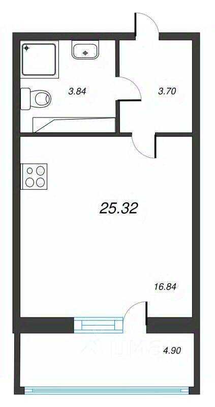 Квартира-студия, 25,32 м², в ЖК Левитан